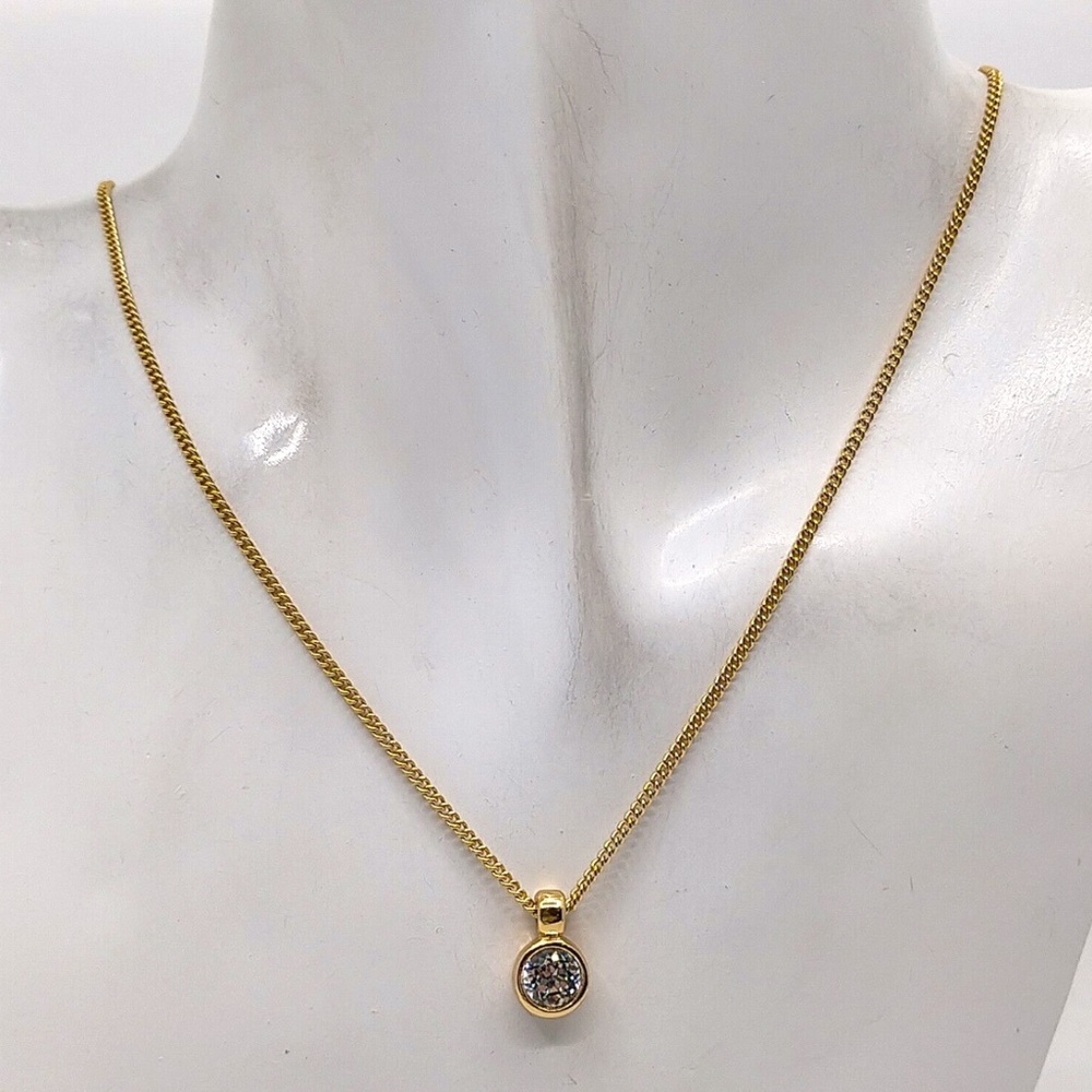 Vintage Christian Dior Signed Logo Goldtone Crystal Pendant Necklace